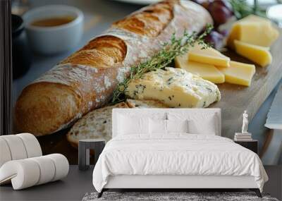 A  Rustic  Cheese  and  Bread  Platter  with  Thyme Wall mural