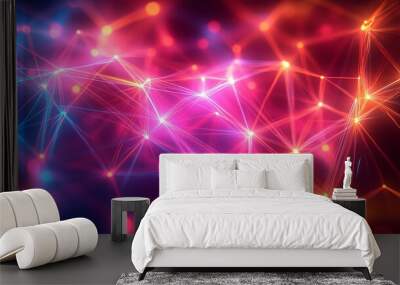 Abstract Background of Interconnected Neon Lines and Glowing Circles Wall mural