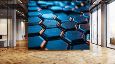 metallic blue cells perspective surface futuristic factory wallpaper background Wall mural