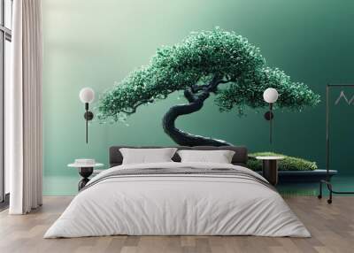 Serene Beauty. Japanese bonsai tree perfectly shaped and vibrant 3D illustration concept Wall mural