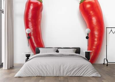 fresh red hot chili peppers with water drops on white background, cooking concept . Wall mural