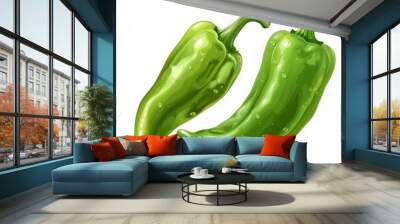 green pepper with water drops on white background, cooking concept . Wall mural