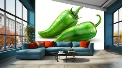 green pepper with water drops on white background, cooking concept . Wall mural