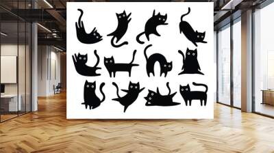 set of black cats. collection of silhouette of funny cats in different poses. vector illustration is Wall mural