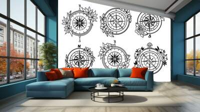 set of floral compasses. collection of stylized compass rose. nautical. decorative items for travel  Wall mural