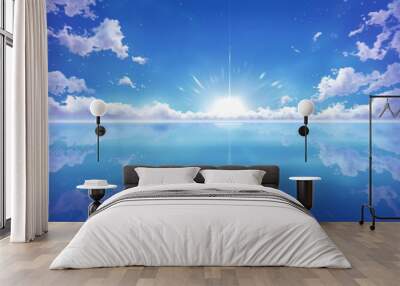 Sunrise at the center of Clear Blue Sky Ocean Wall mural