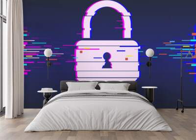 Cyber security concept: lock, glitch design.vector illustration Wall mural