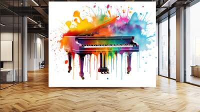 Colorful Paint Splash Over Grand Piano Wall mural