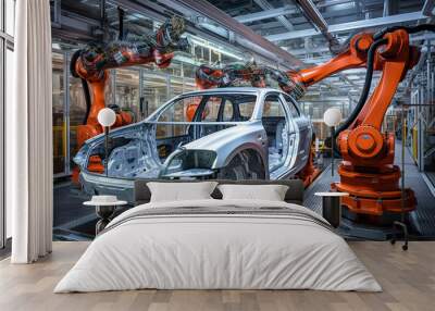 Robotic assembly line in an automotive factory Wall mural