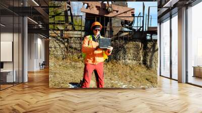 Engineer for oil and gas production in the mountains Wall mural