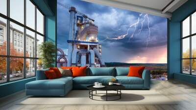 Night plant in storm and lightning Wall mural