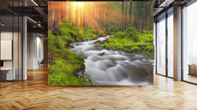 Prut river in the wild forest Wall mural