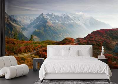 Red autumn Chamonix in the Alps Wall mural