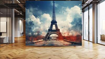 A bright picture with the sights of Paris. splashes of color. An emotional picture. Wall mural