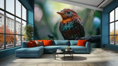 Close-Up of a Beautiful Bird Perched on a Branch Wall mural