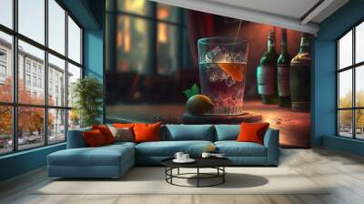 The colorful cocktails on the bar counter, 3D rendering,3d illustration.	 Wall mural