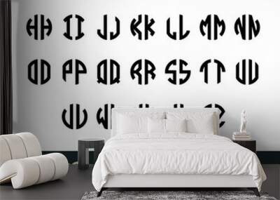 Circle Monogram Font with 2 letters. Wall mural