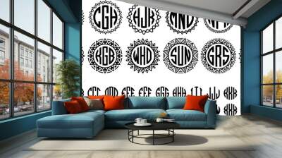 Geometric Circle Monograms Font Family with 3 Letters Wall mural