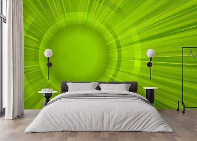 Green abstract background with rays. Sunburst illustration for your graphic design Wall mural