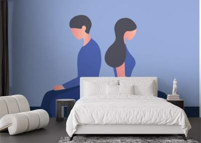 Depressed couple sitting back to back in the dark room. Depression, Intimate, quarrel, conflict, married or sexual problems in couple vector illustration  Wall mural