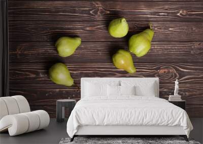 Fresh ripe organic pears and apple on rustic wooden table Wall mural