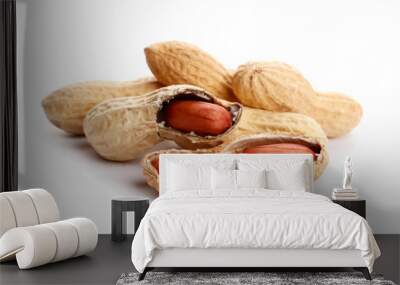 Raw peanuts on white background. Healthy snack ona white background. Top view. close-up. Wall mural