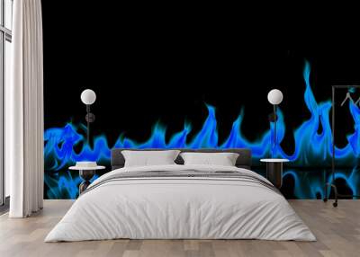 Blue fire flames on black Wall mural