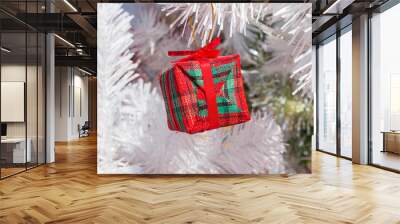 Red gift box on Christmas tree Wall mural