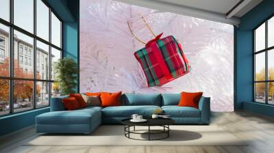 Red gift box on Christmas tree Wall mural