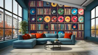 A collection of vintage vinyl records with a modern twist. AI generated Wall mural