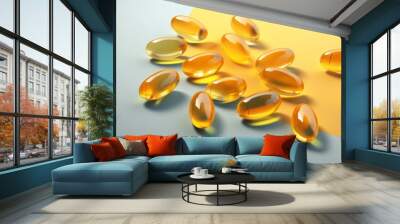 Daily Supplement of fish oil gel capsules. AI generated Wall mural