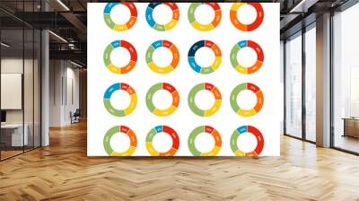 Infographic pie graph set. Vector illustration. Colorful diagram collection with sections or steps. Wall mural