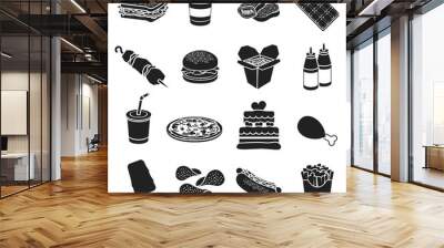 Fast food set icons in black style. Big collection fast food vector symbol stock illustration Wall mural