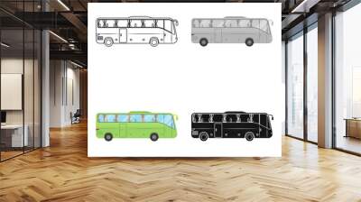 Green tour bus icon in cartoon style isolated on white background. Rest and travel symbol stock vector illustration. Wall mural