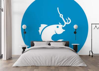 Illustration of fishing and fish icon Wall mural