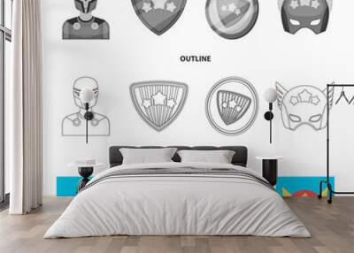 Man, mask, cloak, and other web icon in flat,outline,monochrome style.Costume, superman, superforce, icons in set collection. Wall mural