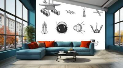 Space technology monochrome icons in set collection for design.Spacecraft and equipment vector symbol stock web illustration. Wall mural