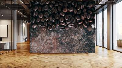 Background of roasted coffee beans on metal iron retro style. Wall mural