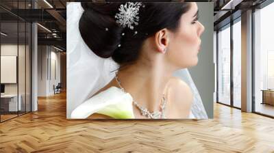 Portrait of beautiful bride. Wedding dress. Wedding decoration Wall mural