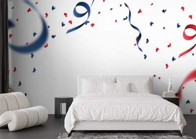 background of blue and red confetti falling. top border luxurious confetti paper. Wall mural