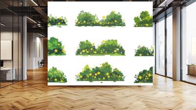 set of cartoon green grass and leaves bushes leaf. Wall mural