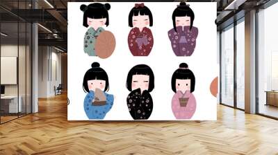 Set of Japanese traditional cute Kokeshi Dolls vector. isolated images. eps 10 Wall mural