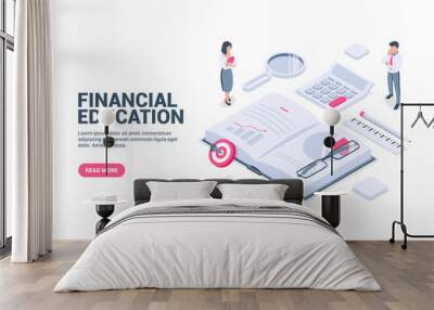 Financial literacy and learning concept. Accounting, investment, home savings. Vector illustration in isometric style. Isolated on white background. Wall mural