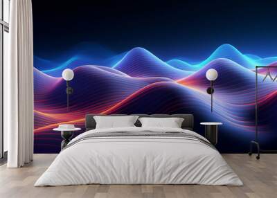 A rippled wave digital background are visualization of big data - an abstract rendering with neon colored lines an abstract white background creative digital sound waves - dark colored Wall mural