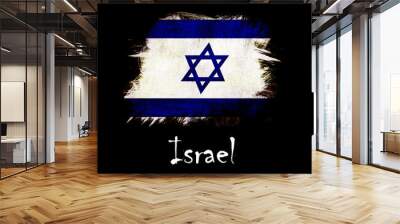 National flag of Israel, abbreviated with il; a realistic 3d image of the national symbol from an independent country painted on a black background with the countryname below Wall mural