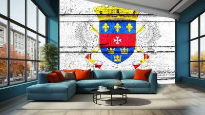 National flag of Saint Barthelemy, abbreviated with bl; a realistic 3d image of the national symbol from an independent country painted on a wooden wall Wall mural