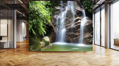 Zooming out on a beautiful natural waterfall found in a tropical forest in Ecuador, South America Wall mural