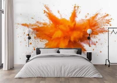 bright orange paint color powder festival explosion burst isolated white background. Wall mural