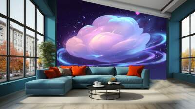 dreamy abstract cloud with glowing rings and stars, evoking sense of security and wonder Wall mural