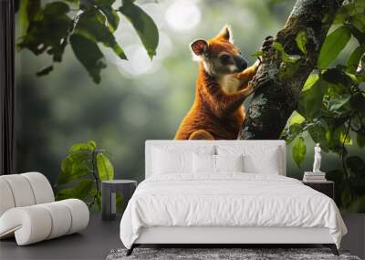 Adorable Red-Orange Mammal Climbing Tree Wall mural